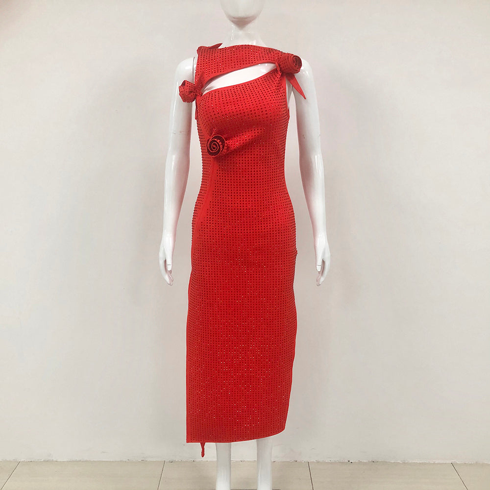 Floral Embellished Midi Dress Red HV7879