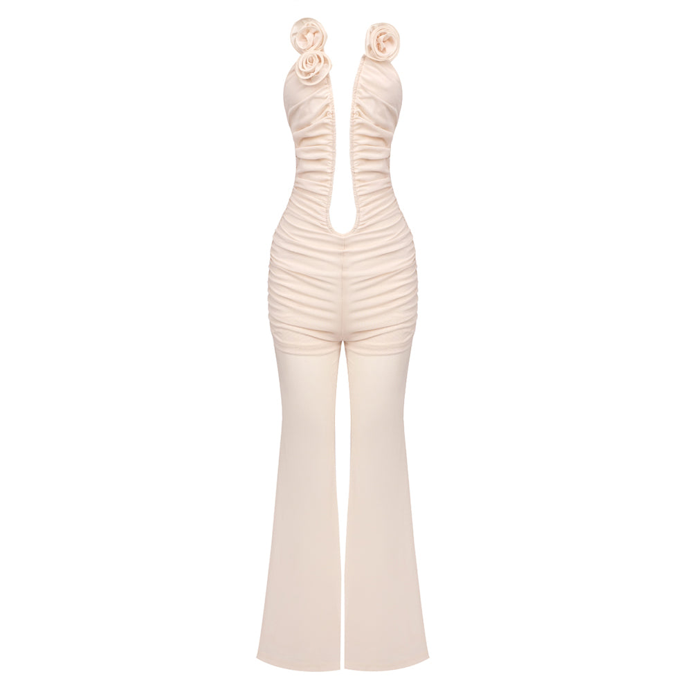 Strapless Floral Ruched Jumpsuit Nude HV1593
