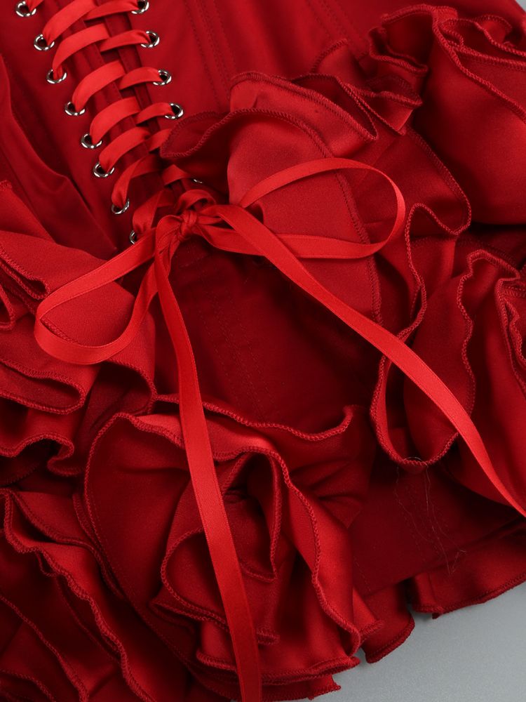 Strapless Corset Floral Ruffle Dress Red HV1645