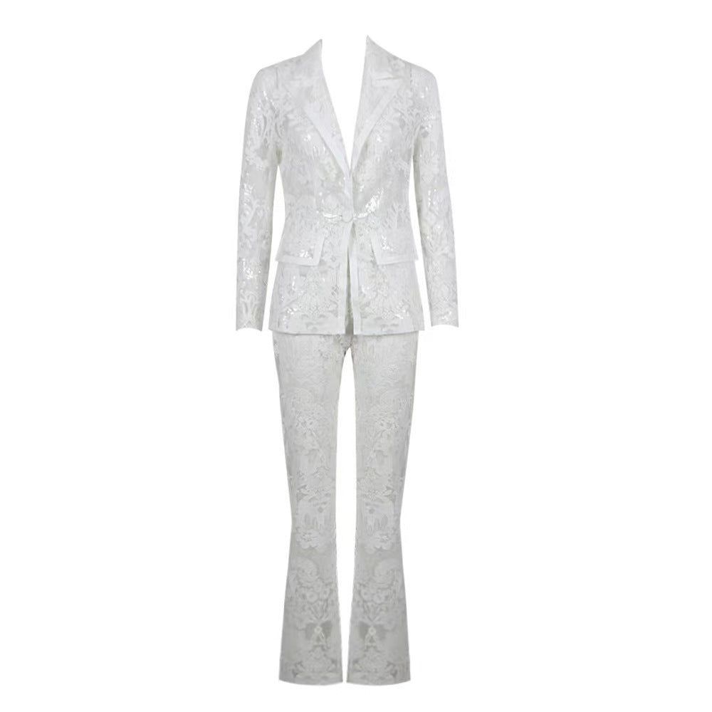 Long Sleeve Sequin Lace Suit HV9305