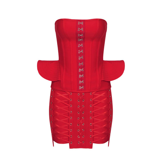 Strapless Corset Lace Up Peplum Dress HV9593