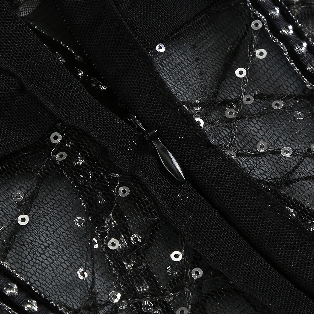 Crystal Sequin Bustier Two Piece Set Black HV1248