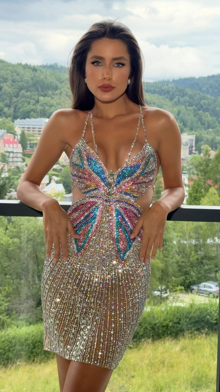 Sequin Crystal Dress Nude HV1997