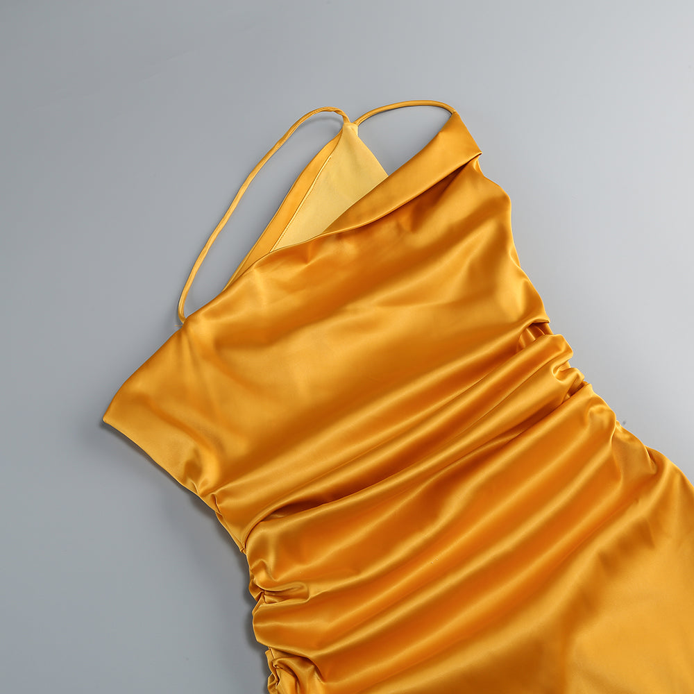 One Shoulder Draped Maxi Dress Gold HV1925