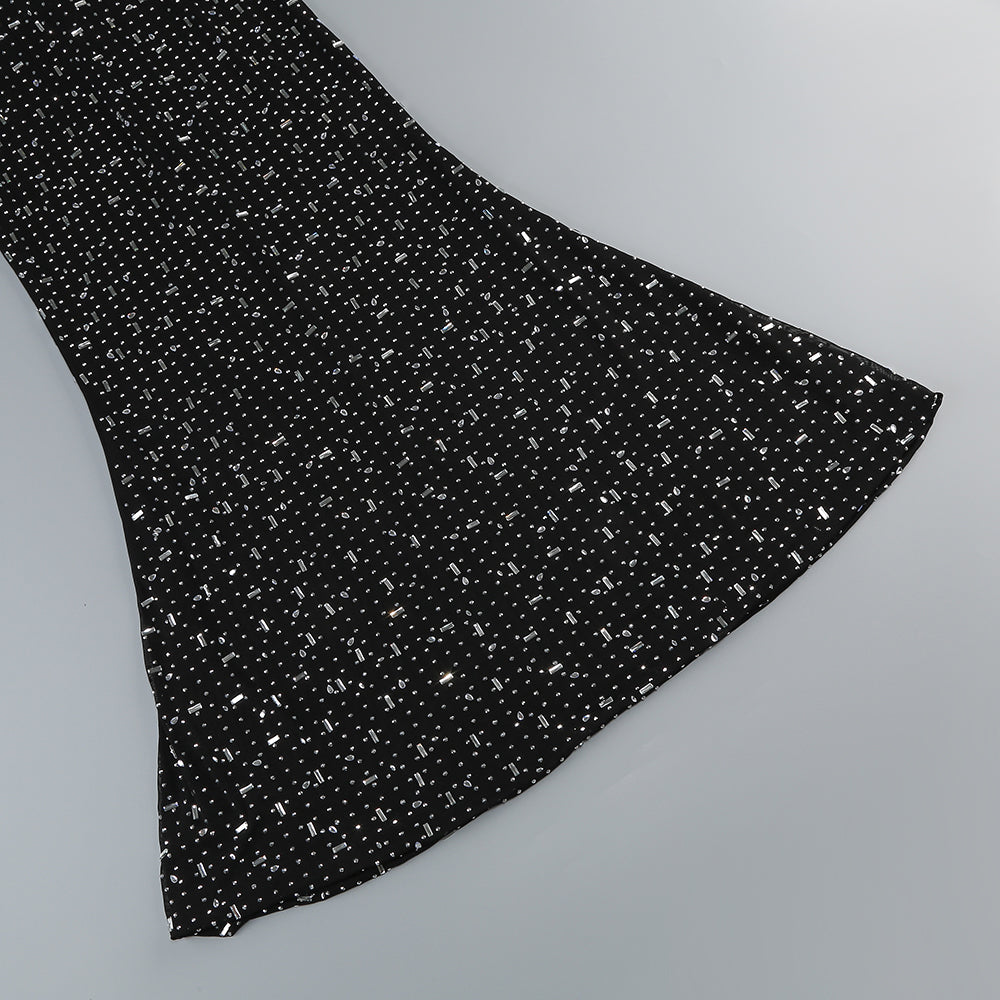 Long Sleeve Embellished Mermaid Dress Black HV1750