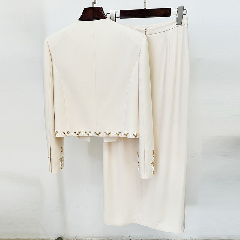 Long Sleeve Crystal Maxi Two Piece Set Ivory HV1715