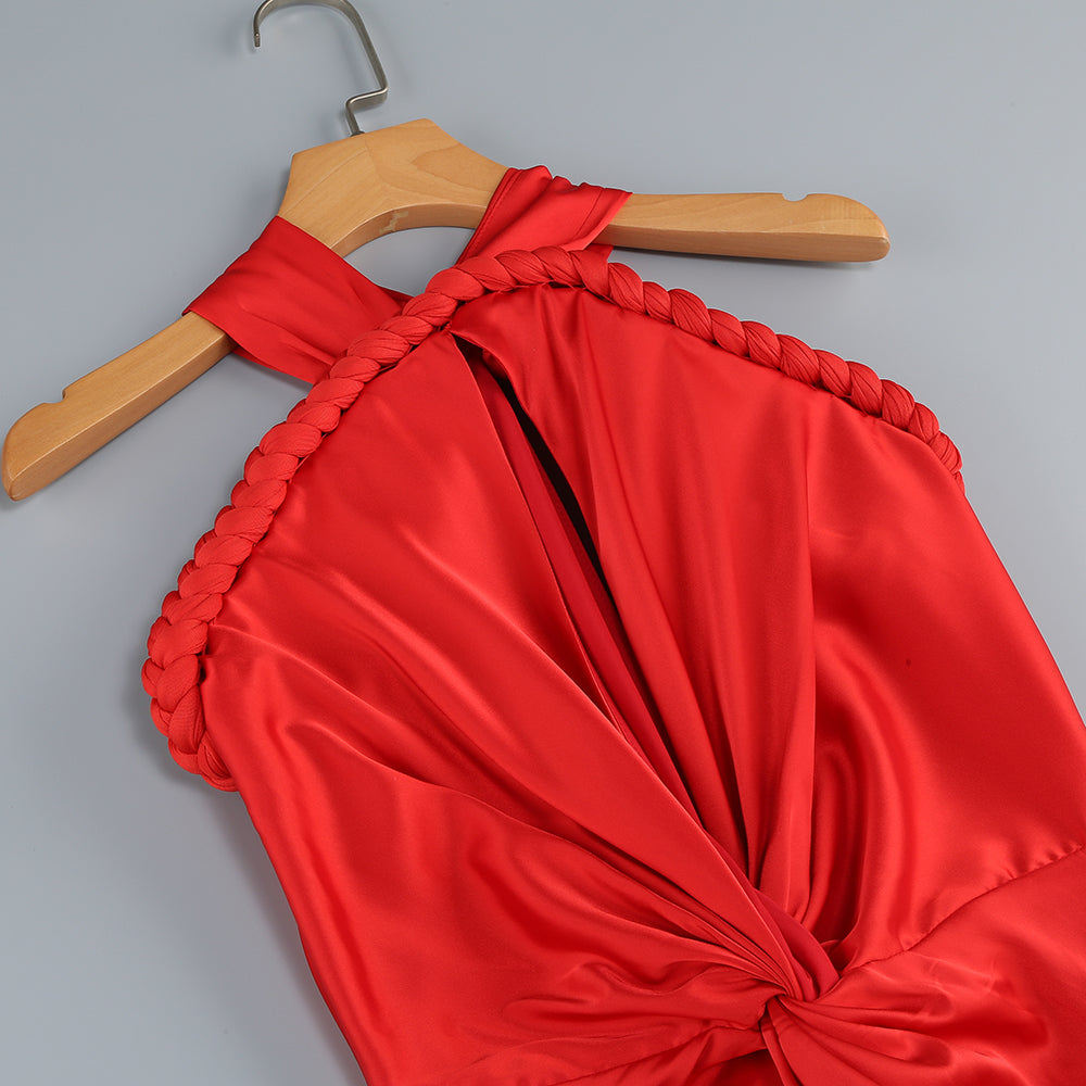 Halter Braided Draped Maxi Dress HV1380