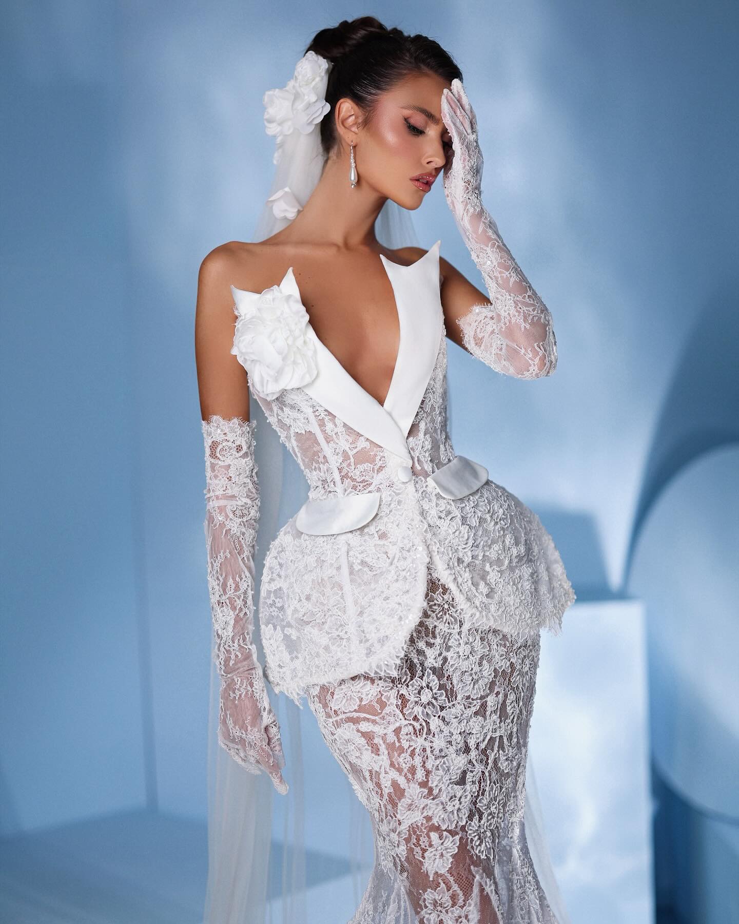 Strapless Lace Mermaid Maxi Dress White HV1318