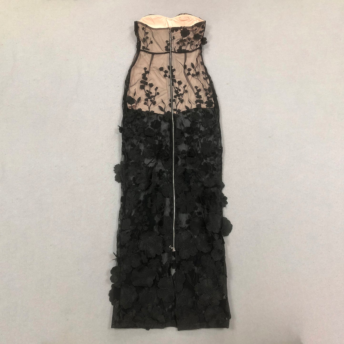 Strapless Floral Embroidered Maxi Dress Black HV2101