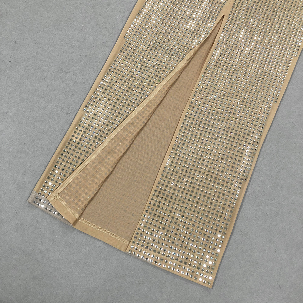 Halter Crystal Maxi Dress Nude