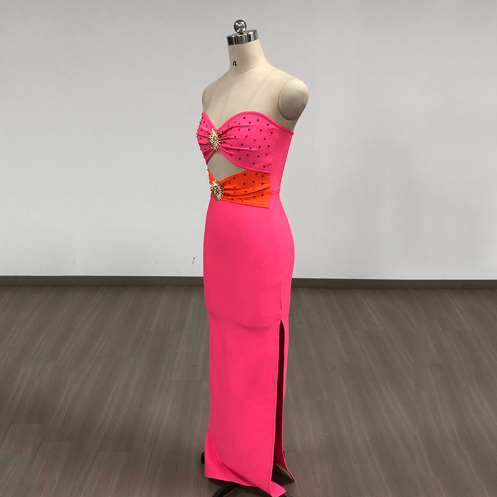 Strapless Embellished Cut Out Maxi Dress HV1430