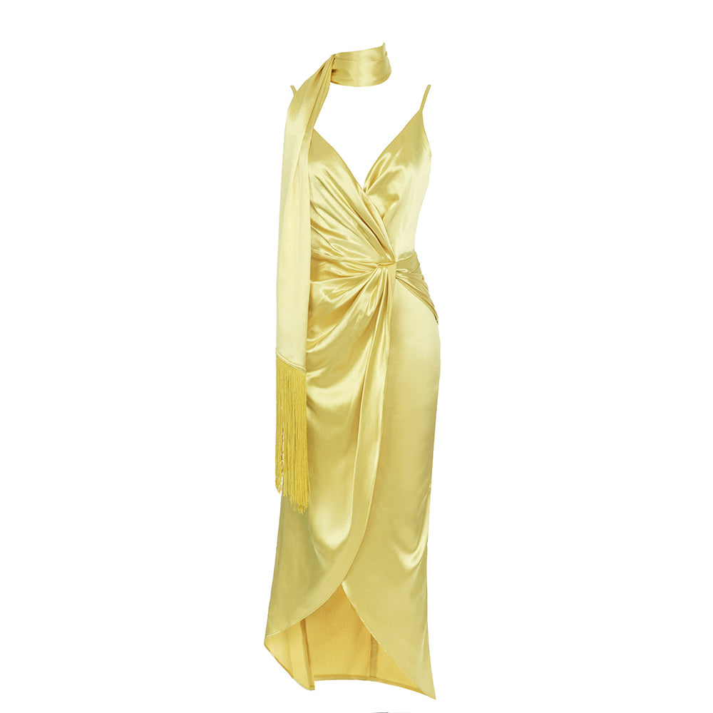 Draped Maxi Dress Yellow HV9628