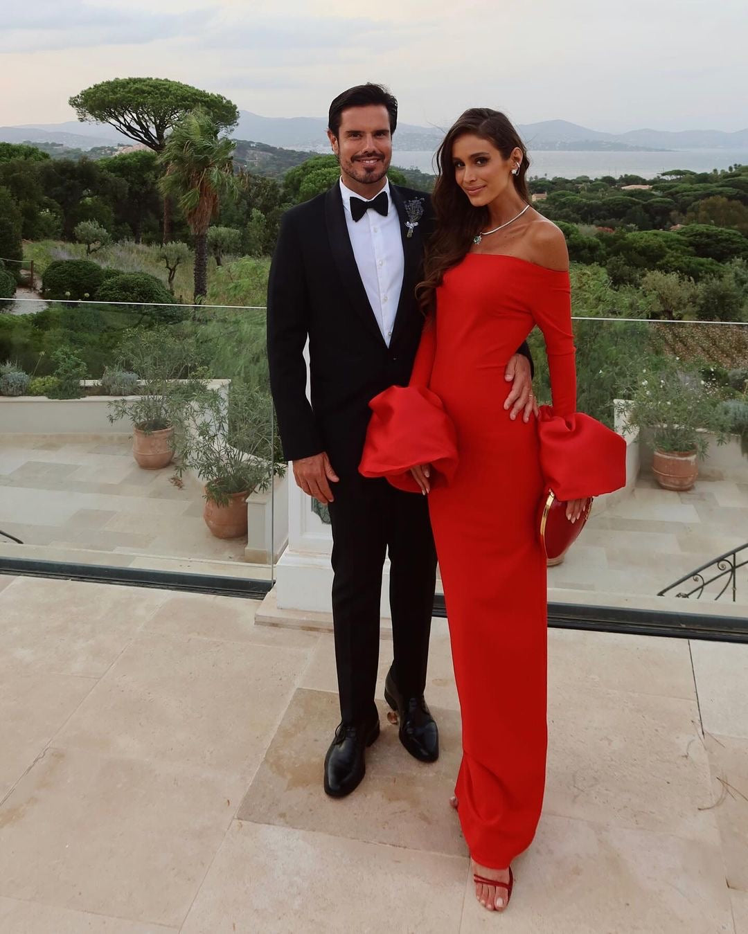 Long Sleeve Bardot Maxi Dress Red HV1855