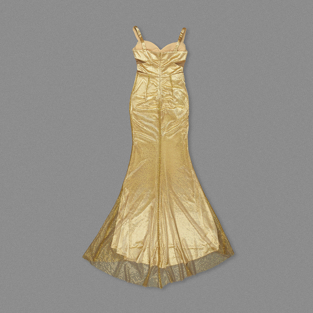Floral Sparkly Maxi Dress Gold HV1729