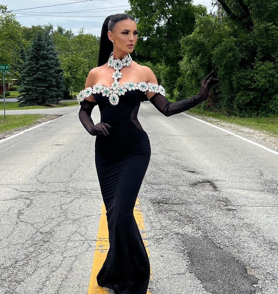 Halter Crystal Bardot Velvet Dress Maxi Black HV1495