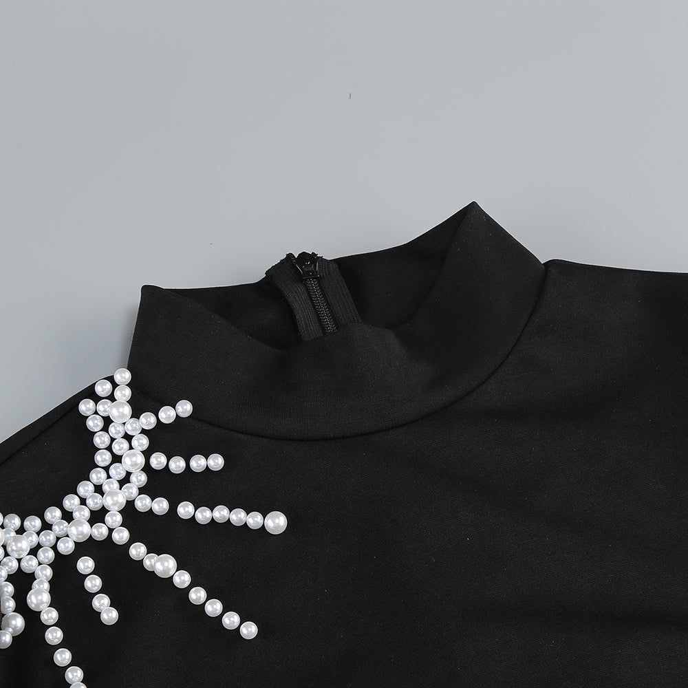 Long Sleeve Pearl Dress Black