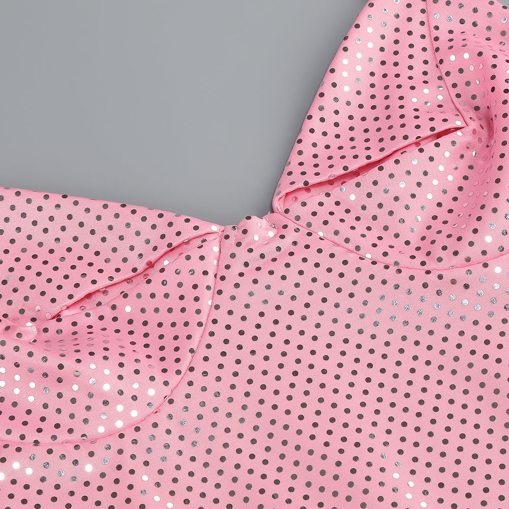 Silver Polka Dot Bustier Maxi Dress Pink HV1746