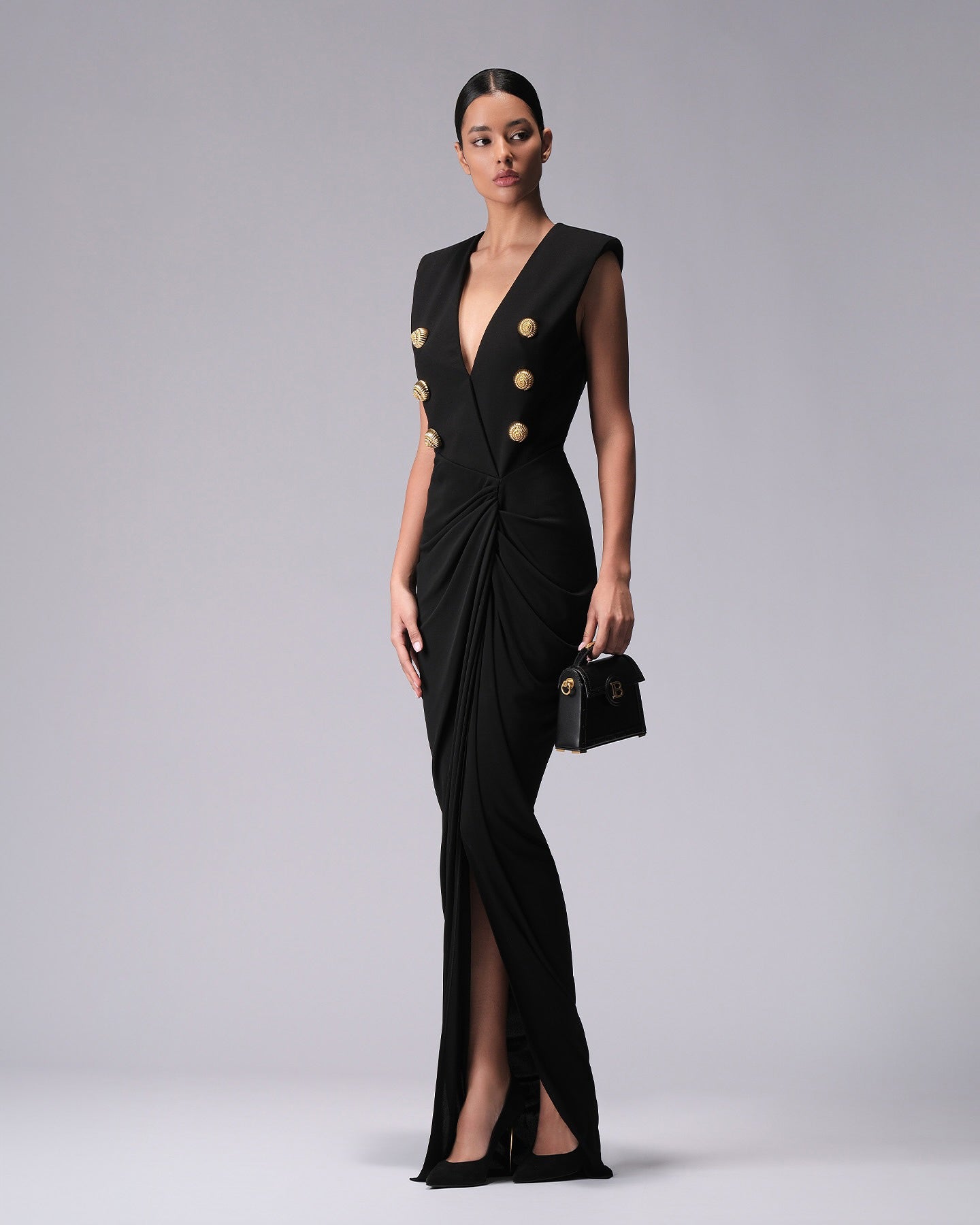 Button Detail Maxi Dress Black HV2128
