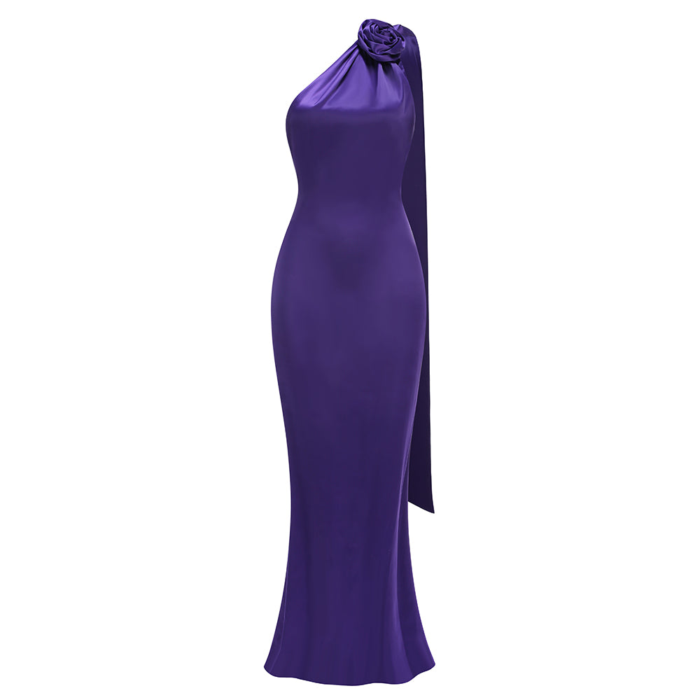 One Shoulder Floral Maxi Dress Purple HV1771
