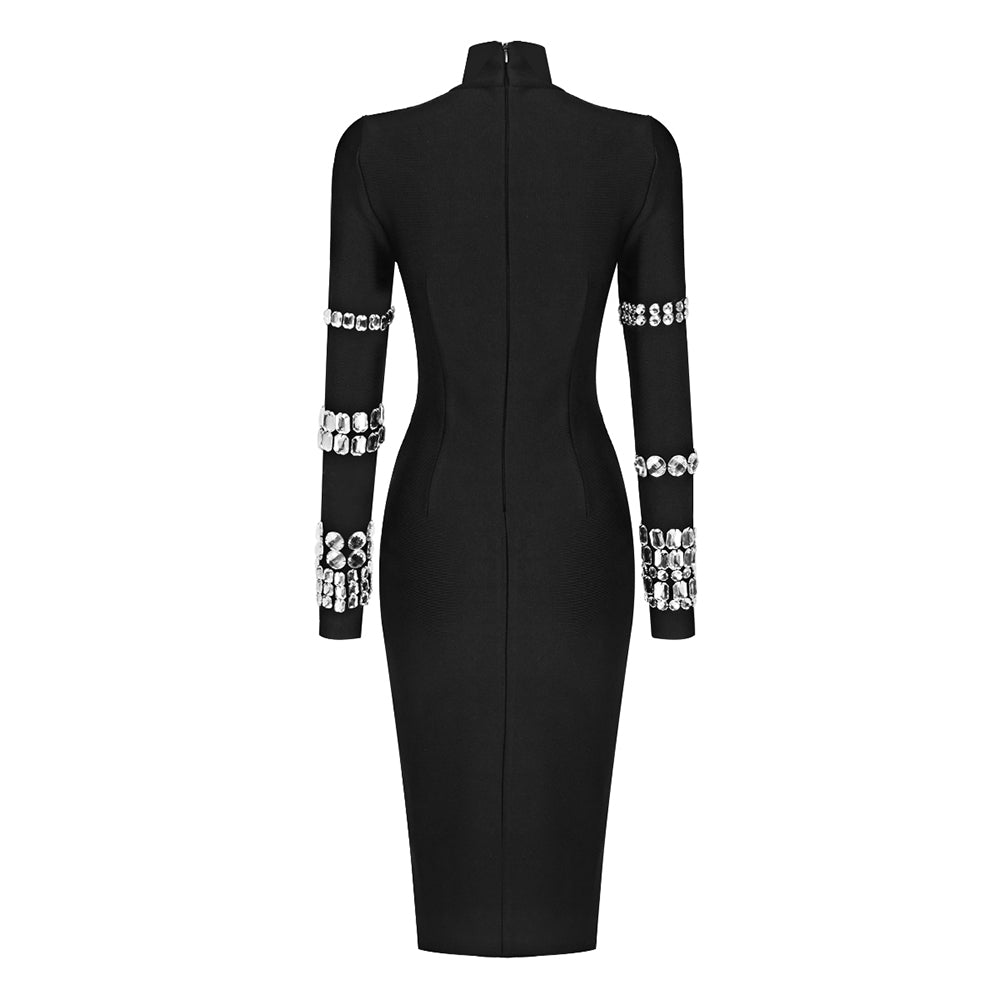 Crystal Long Sleeve Midi Dress Black HV9819