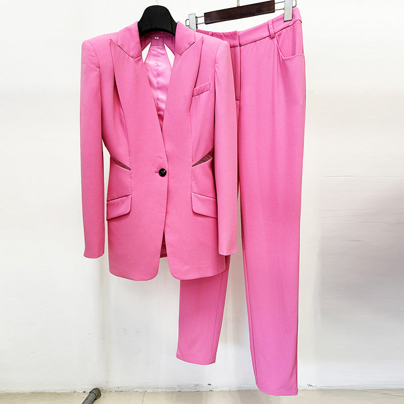 Long Sleeve Mesh Insert Suit Pink HV1485