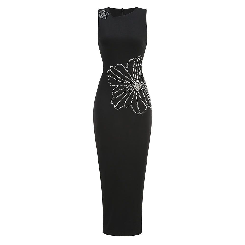 Crystal Floral Maxi Dress Black