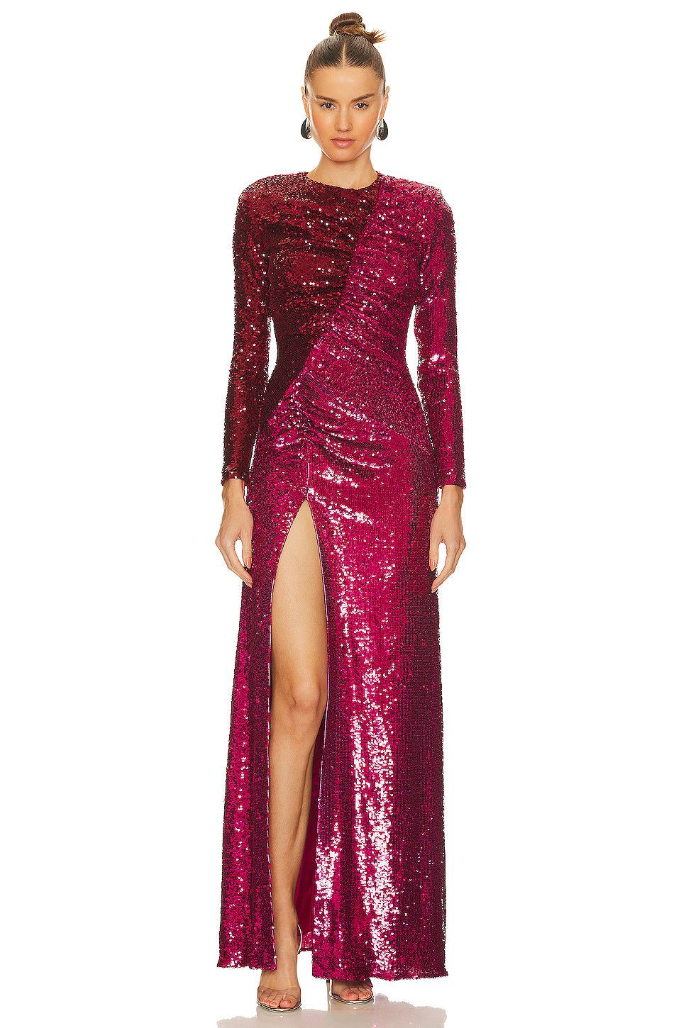 Long Sleeve Sequin Ruched Maxi Dress HV1072
