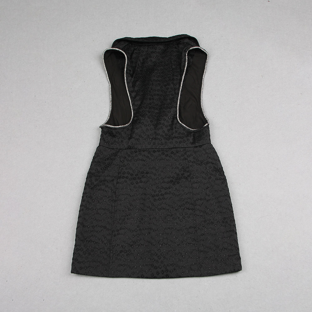 Long Sleeve Crystal Trim Blazer Dress Black HV9354