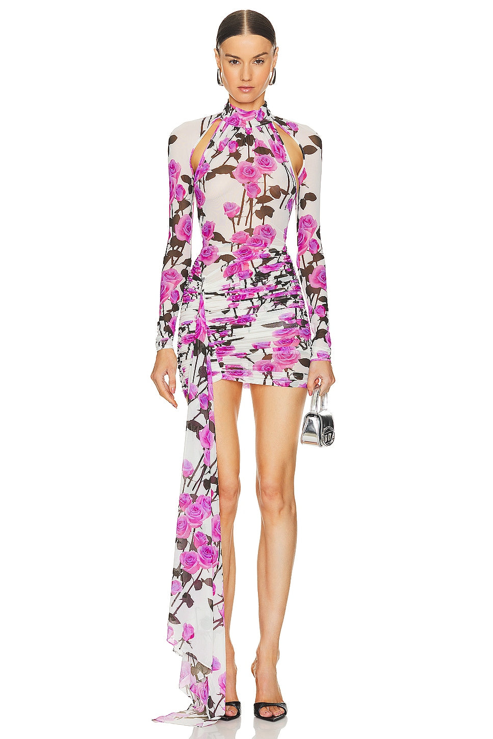 Long Sleeve Floral Backless Dress Pink HV1938