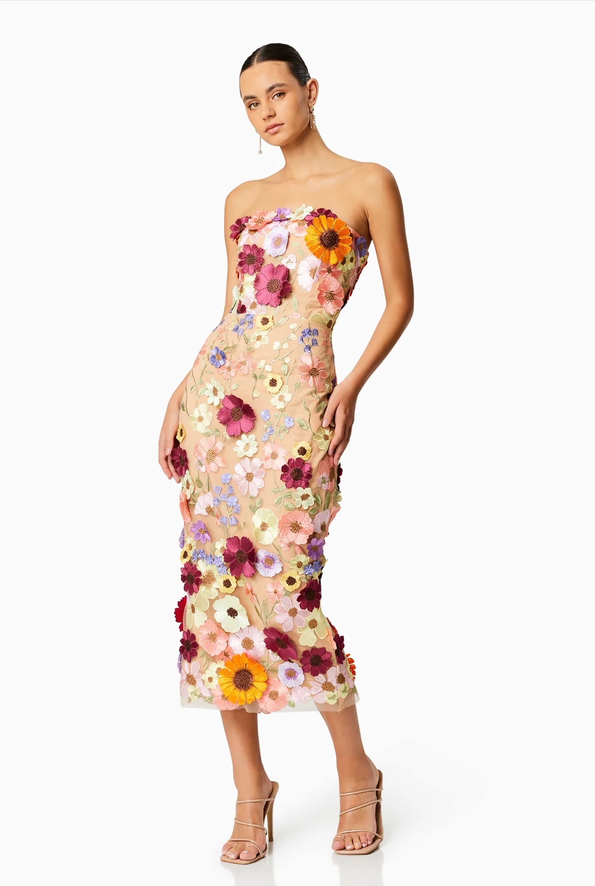 Strapless Floral Midi Dress HV1280