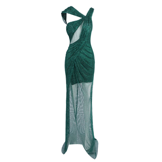 Sparkly Draped Maxi Dress Green HV2150