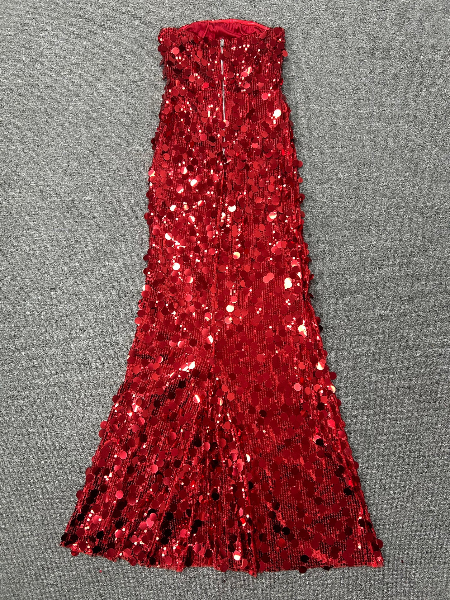 Strapless Big Sequins Maxi Dress Red BB505