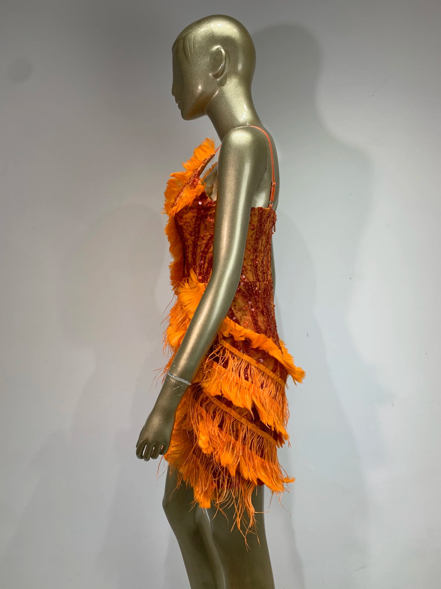 Feather Sequin Dress Orange HV1377