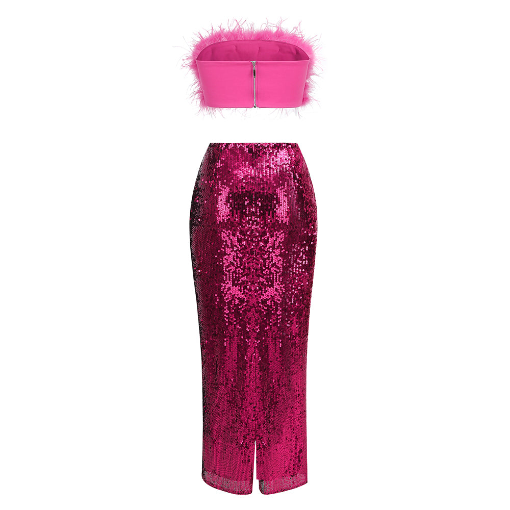 Two Piece Set Women Clothing Sexy Club Sequin HV9289