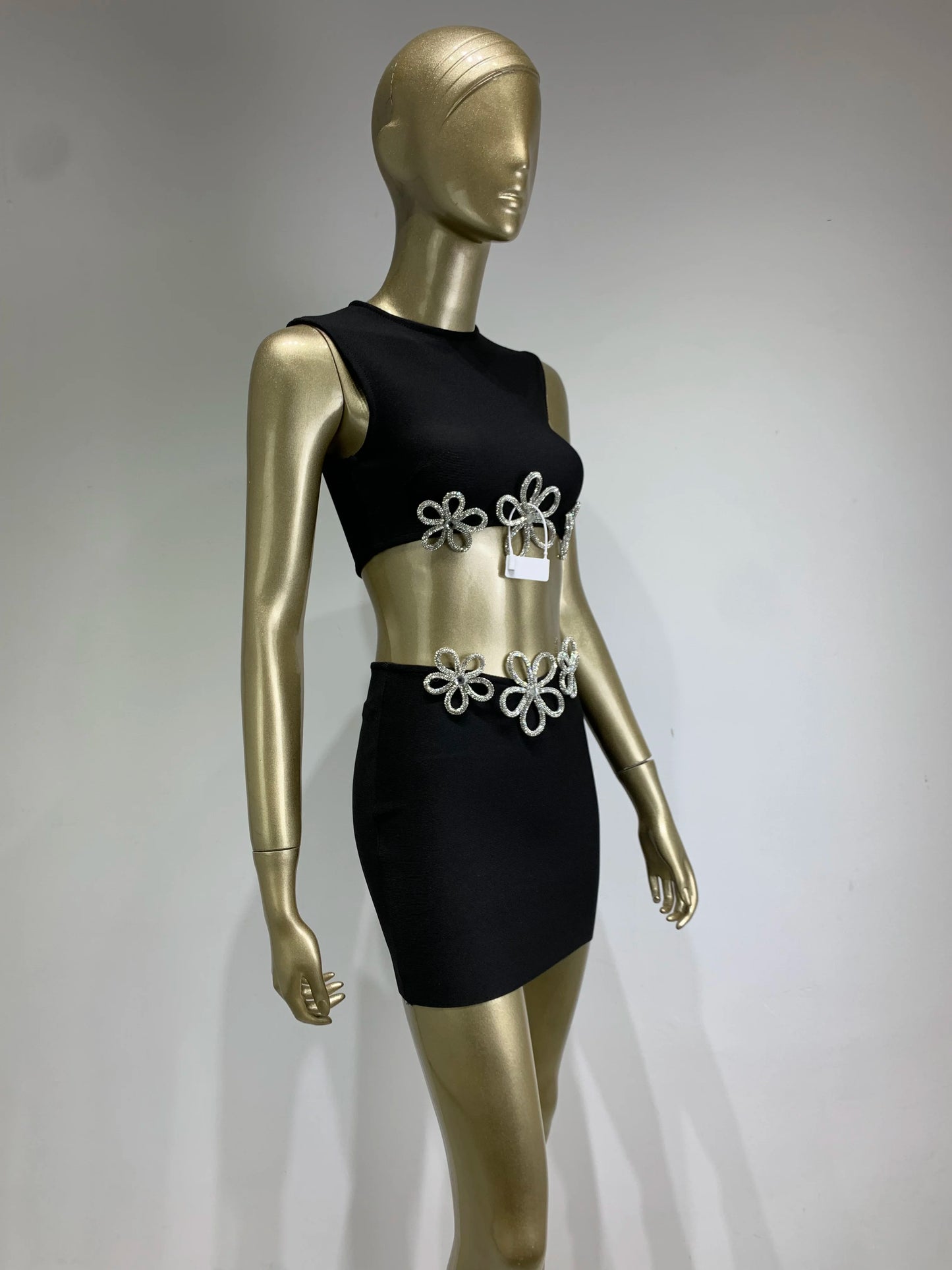 Crystal Flower Two Piece Dress Black HV9950