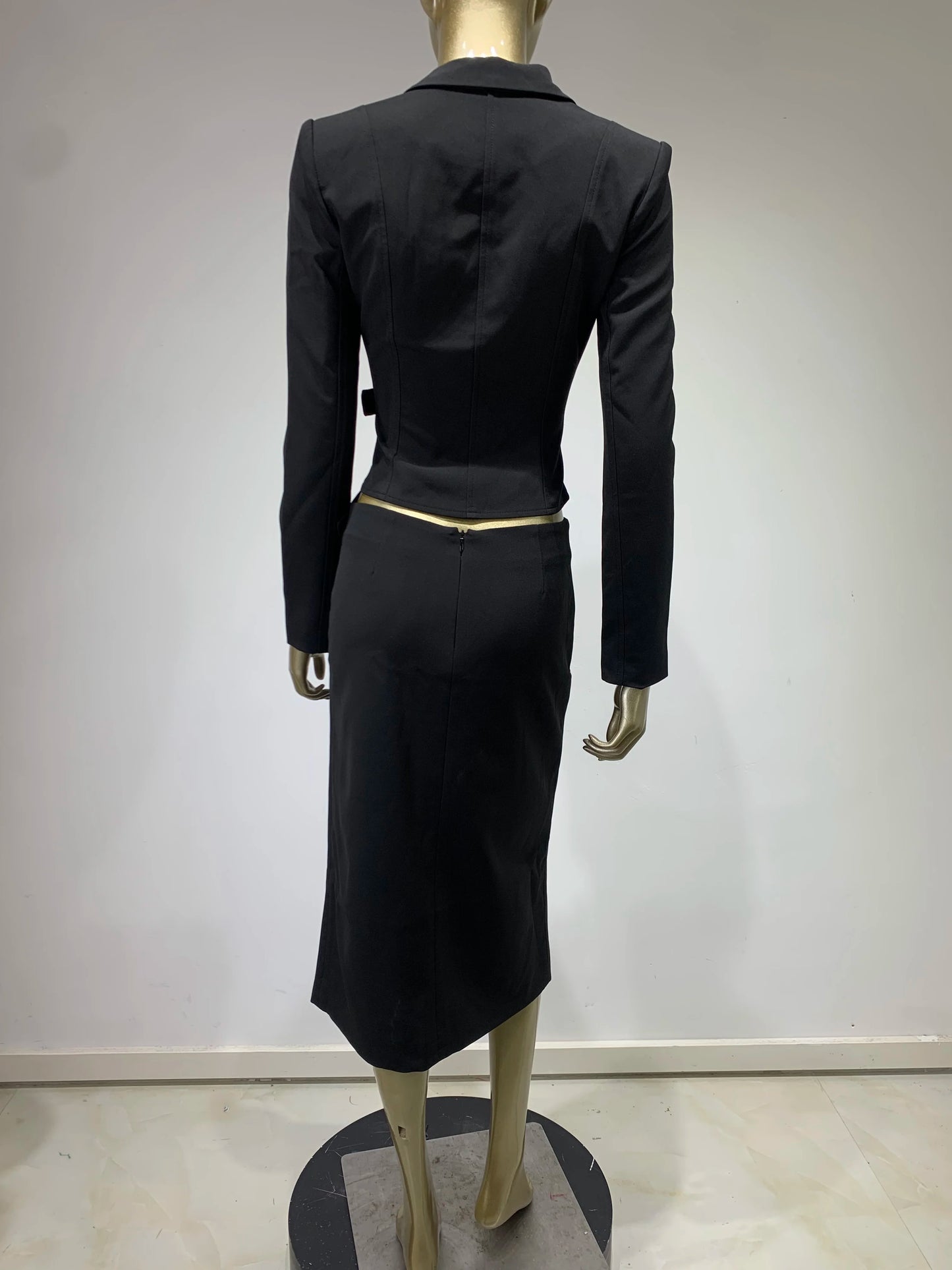 Long Sleeve Buckle Detail Midi Coat Dress Black HV9939