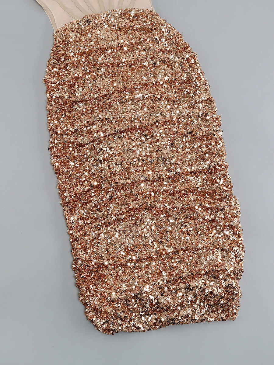 Sequin Bustier Draped Midi Dress HV9306