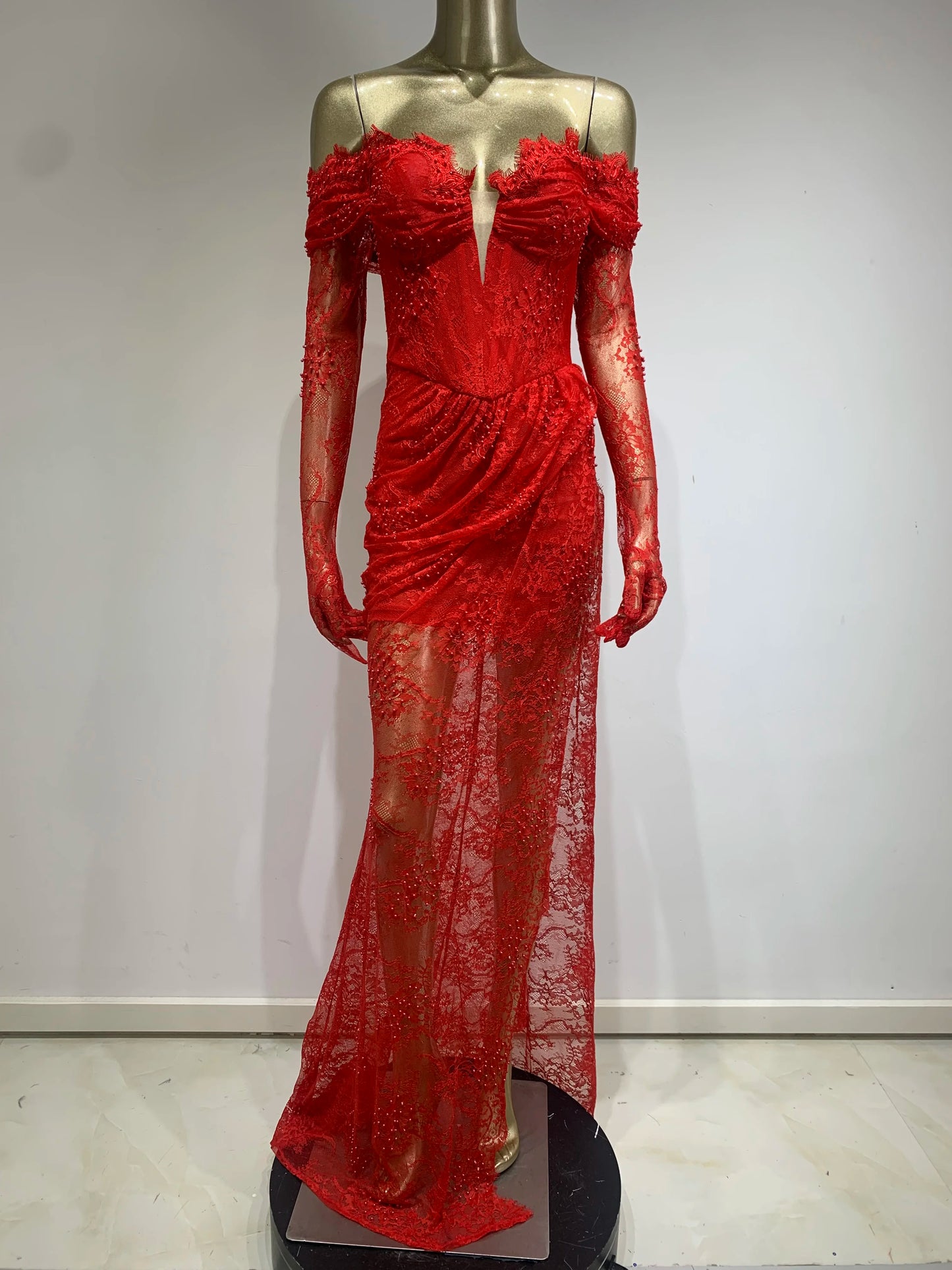 Strapless Lace Corset Maxi Dress HV9985