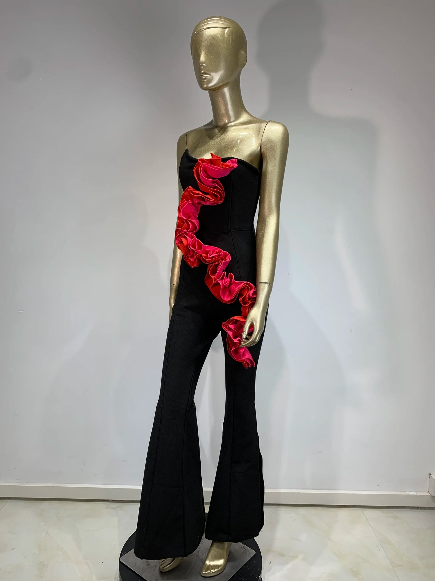 Strapless Ruffle Jumpsuit Black HV1604