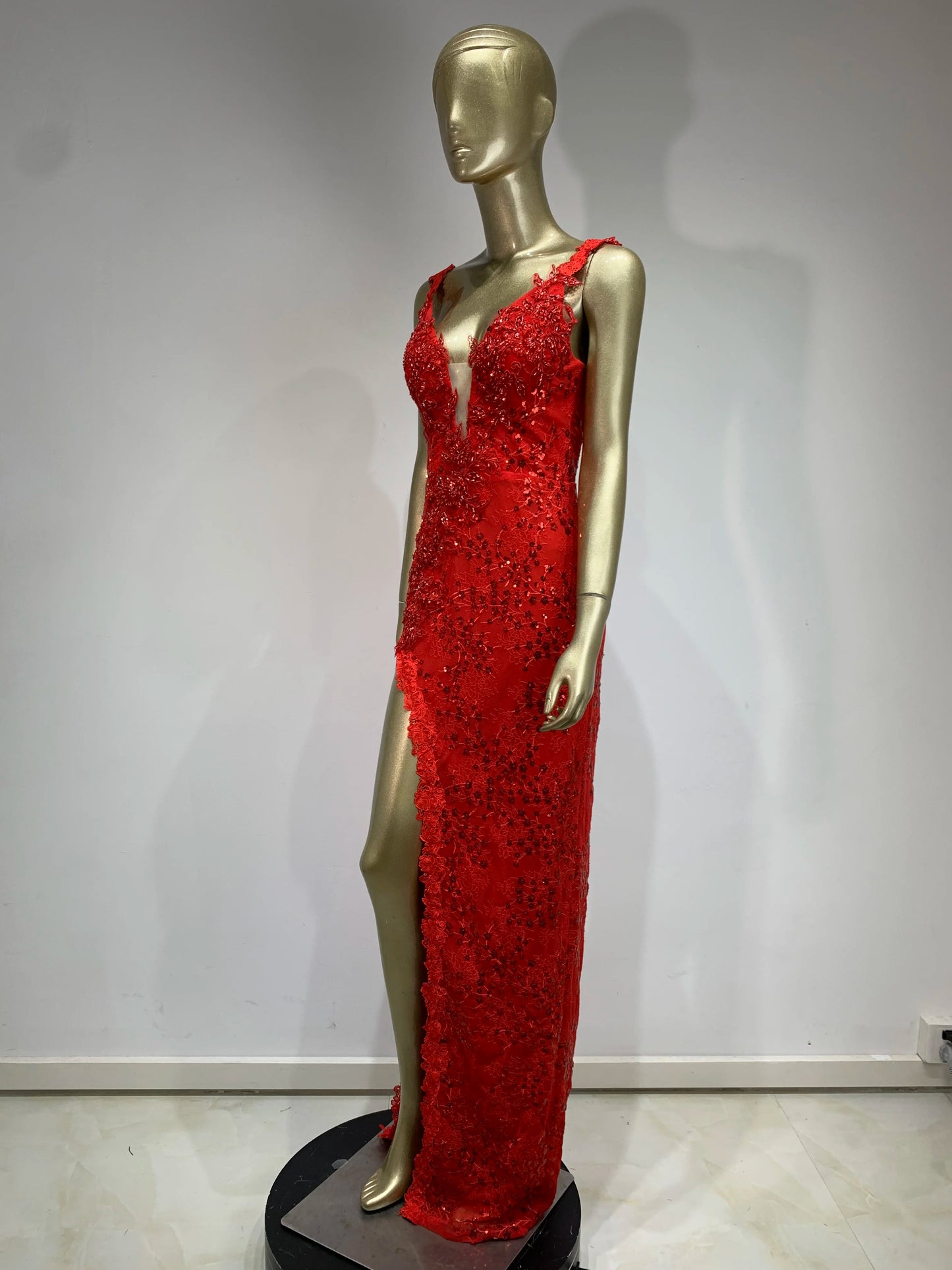 Sequin Crochet Maxi Dress Red HV1129