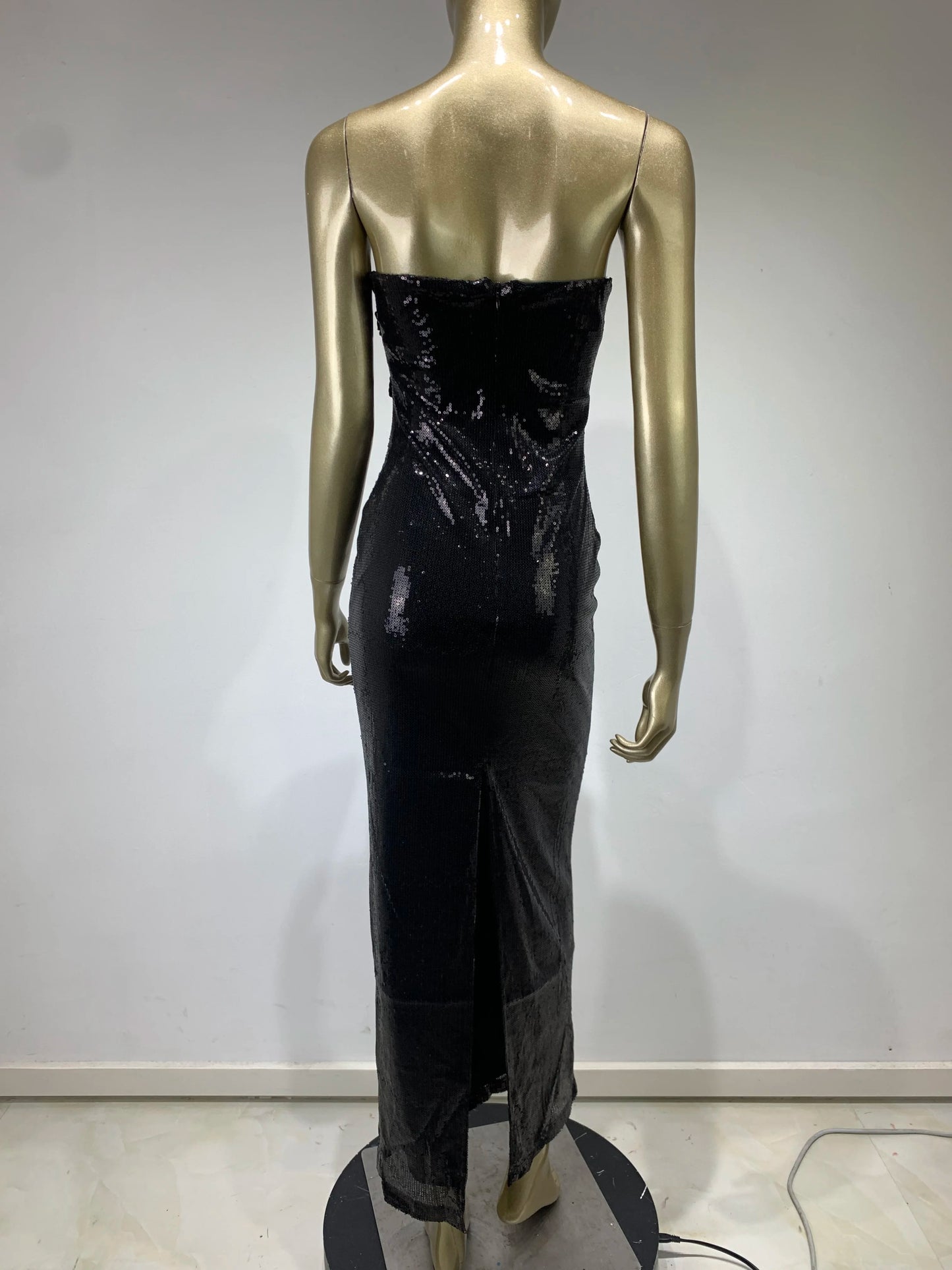 Strapless Bustier Detail Sequin Maxi Dress Black HV9722