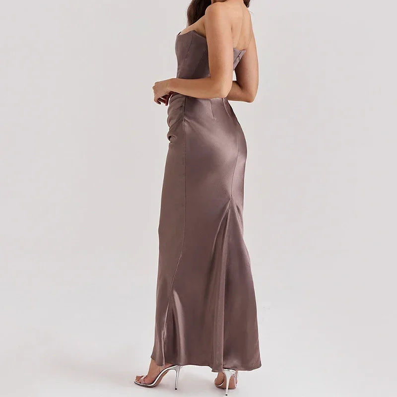 Strapless Corset Draped Maxi Dress