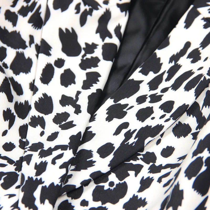 Long Sleeve Animal Print Blazer Black White