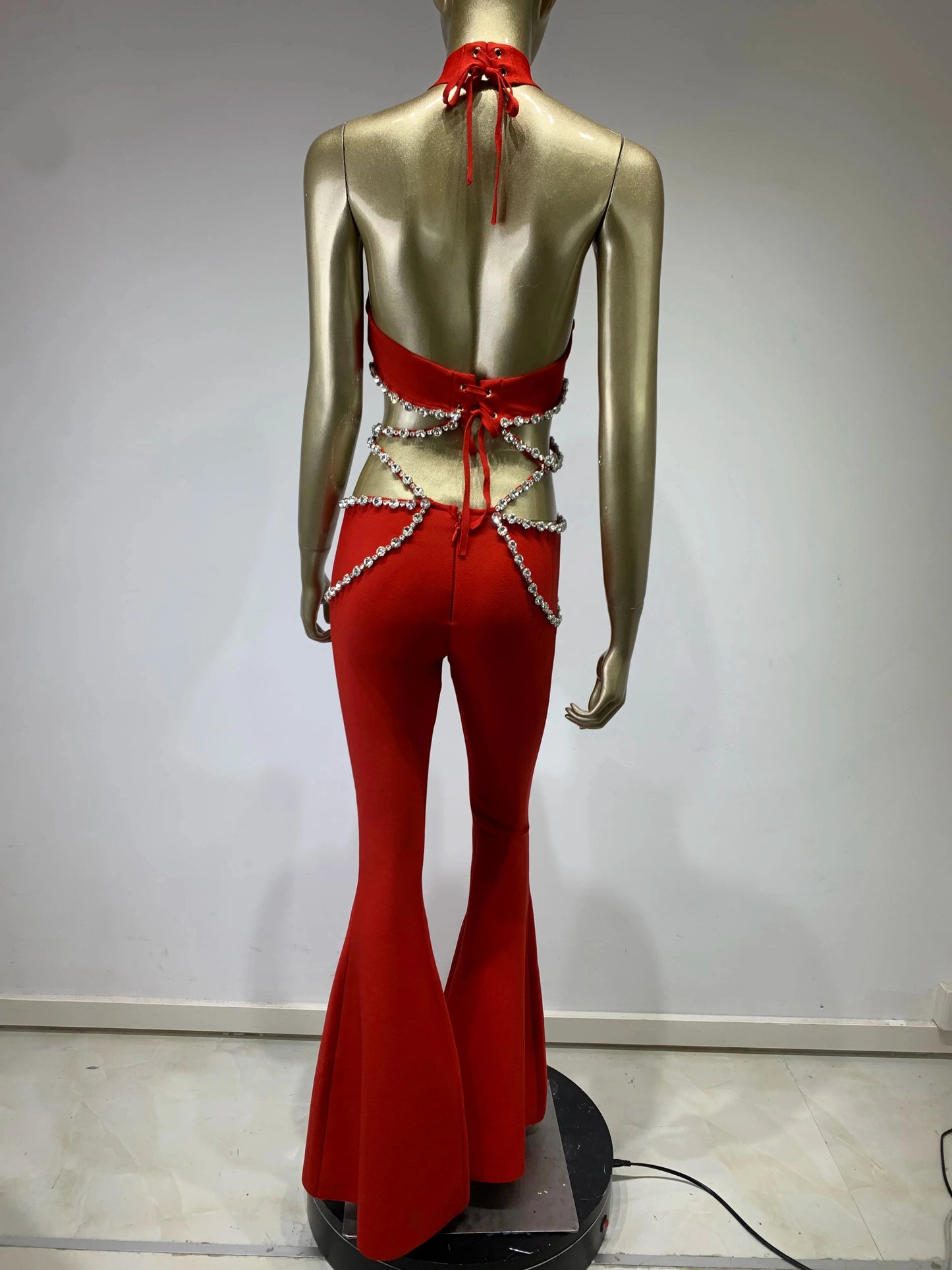Halter Crystal Two Piece Jumpsuit HV9904
