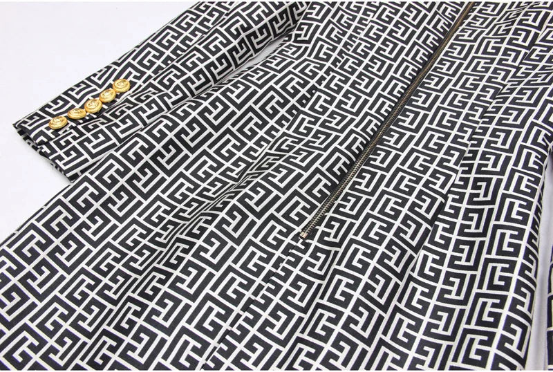 Long Sleeve Button Blazer Dress Black White