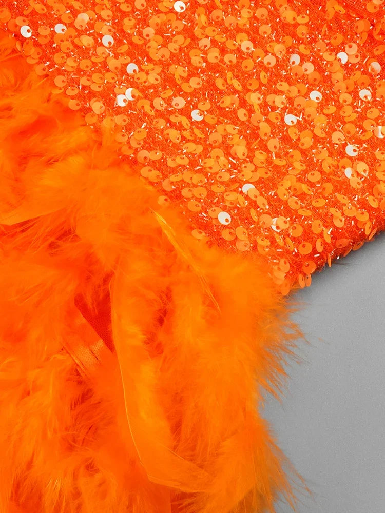 Bustier Sequin Feather Dress Orange HV9569