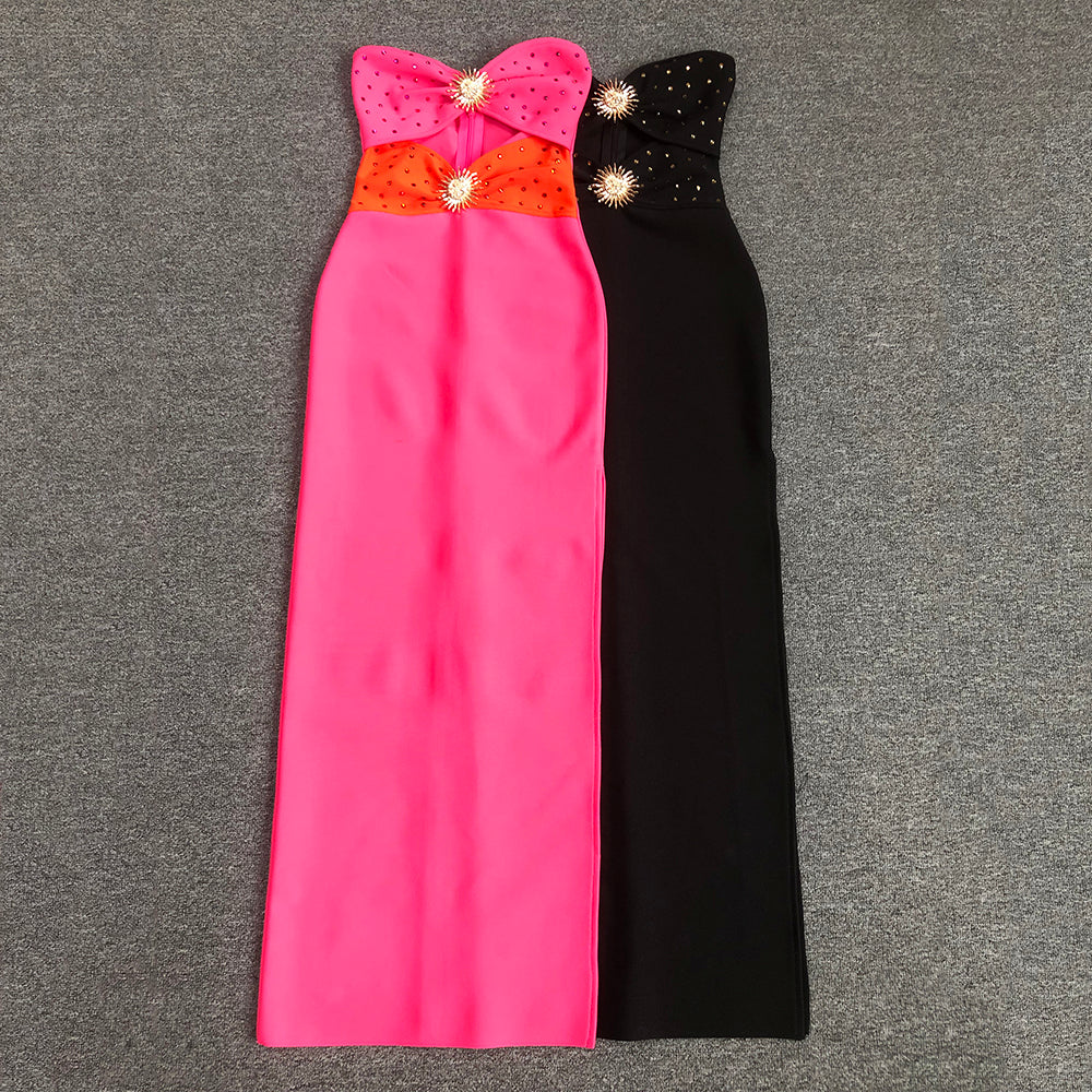 Strapless Embellished Cut Out Maxi Dress HV1430