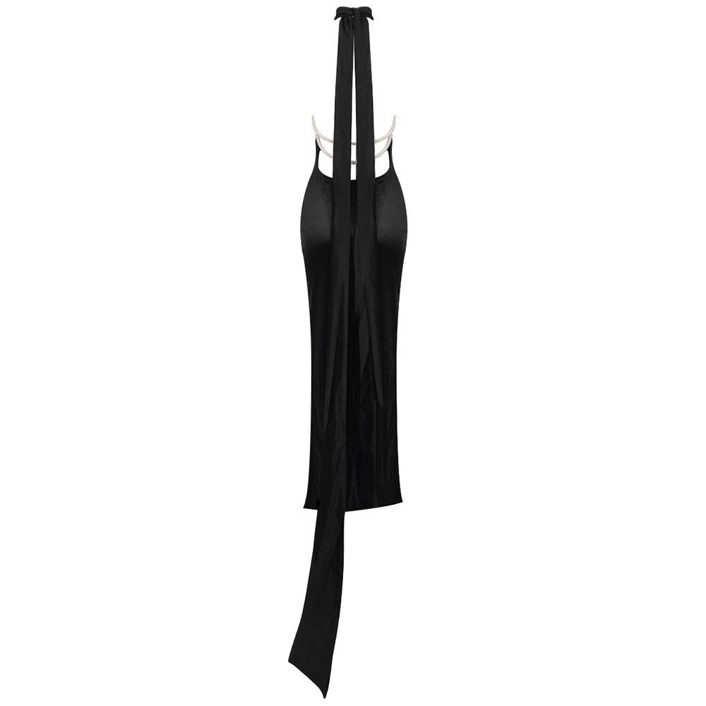Halter Draped Maxi Dress Black HV1534