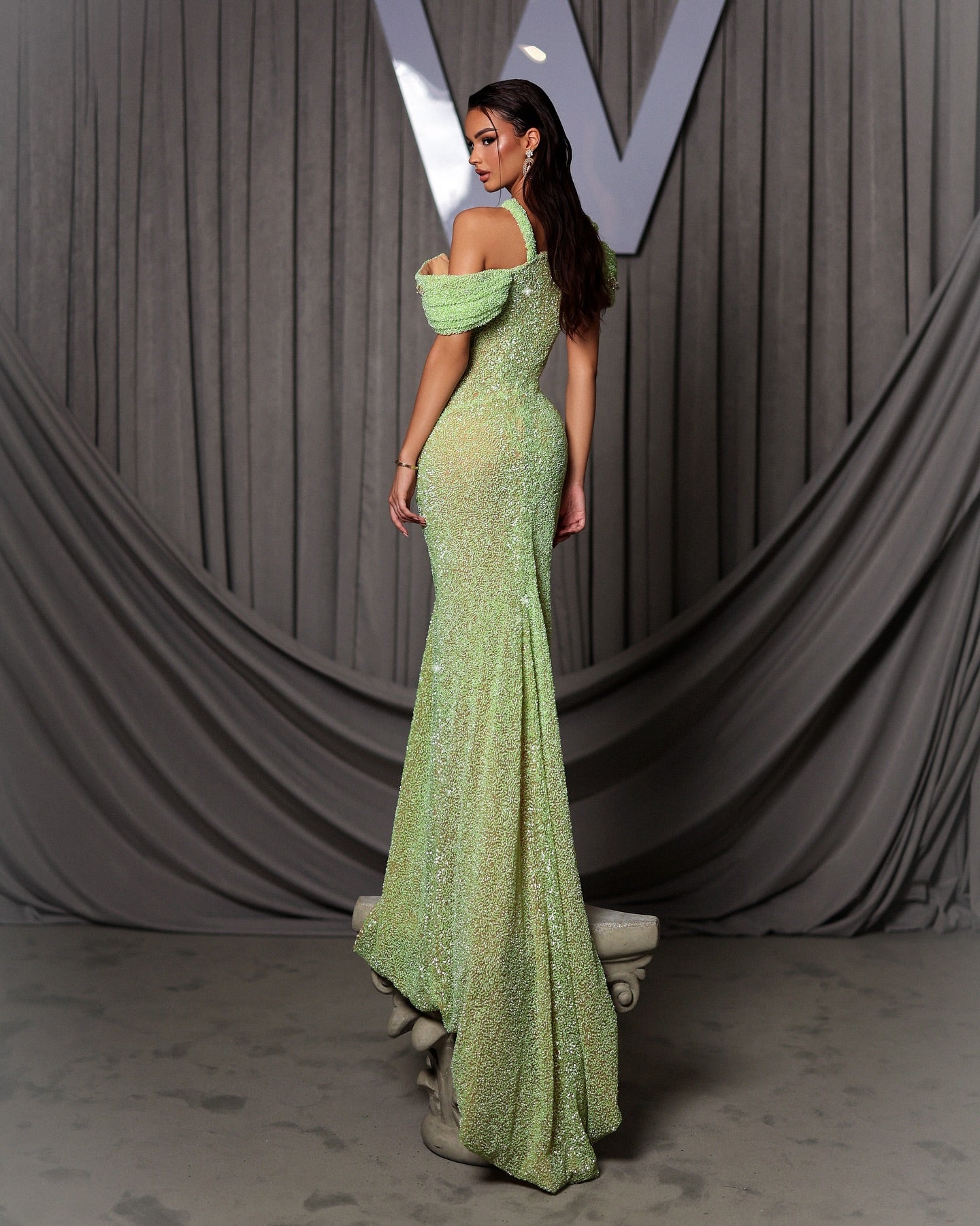 Draped Sequin Maxi Dress Green HV2091
