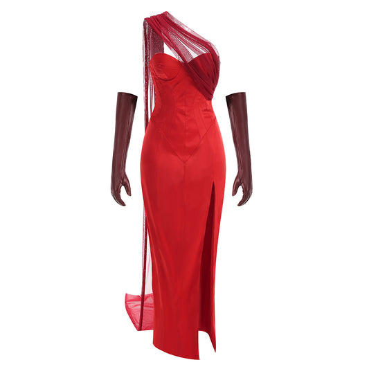 Strapless Bustier Maxi Dress Red HV2088